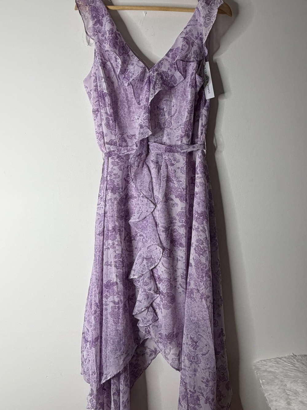 Emma & Michele Lavender Floral High-Low Ruffle Dress